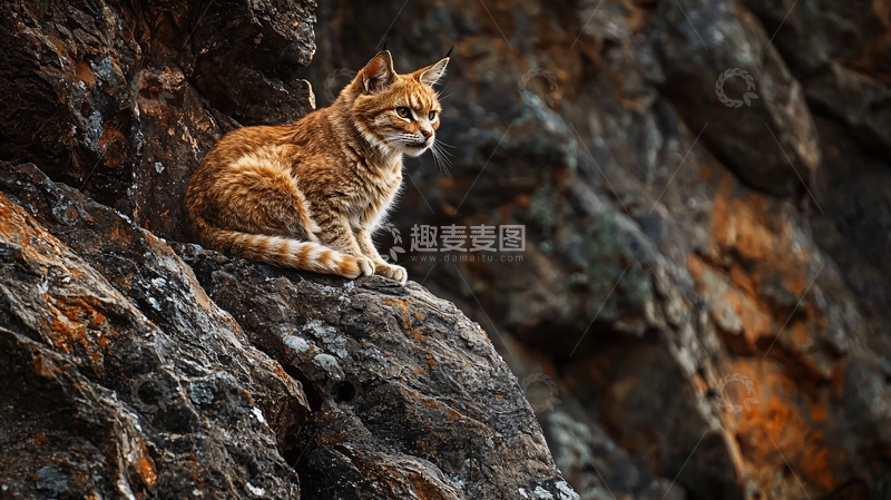 高清大图下载【趣麦麦图】岩石上的猫高清图片
