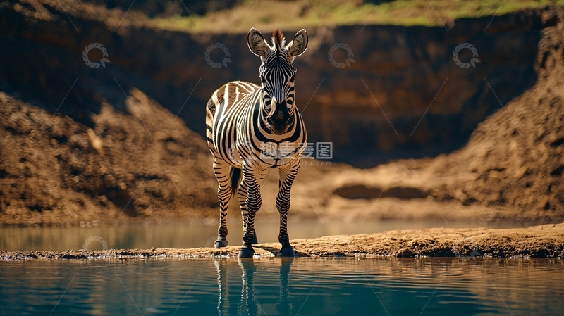 高清大图下载【趣麦麦图】斑马在水边的宁静时刻