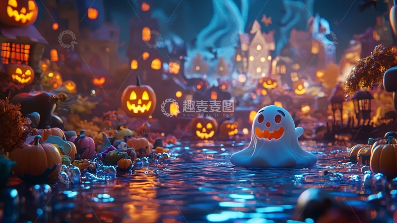 高清大图下载【趣麦麦图】万圣节夜晚鬼魂南瓜灯