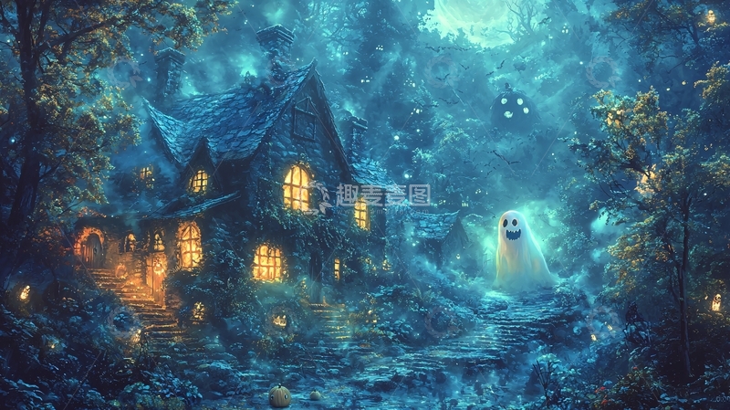 高清大图下载【趣麦麦图】幽灵森林中的石屋