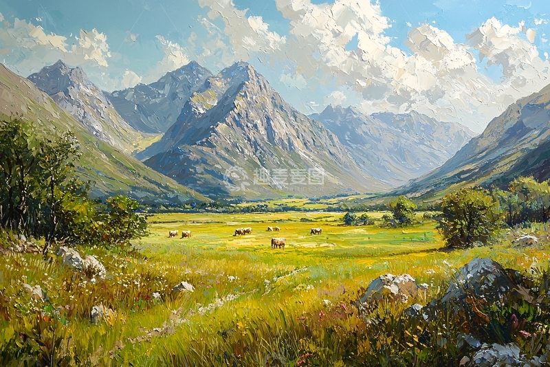 高清大图下载【趣麦麦图】高原上的牧场与牛群