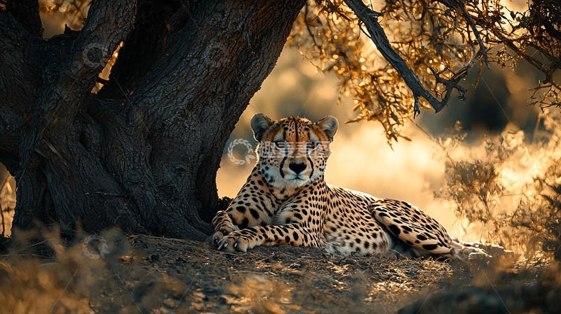 高清大图下载【趣麦麦图】树下休息的猎豹