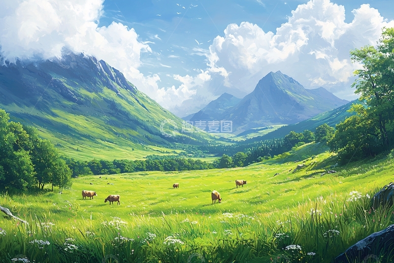 高清大图下载【趣麦麦图】高原上的牧场与牛群