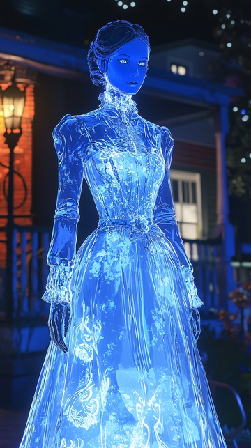 蓝色透明婚纱模特雕像