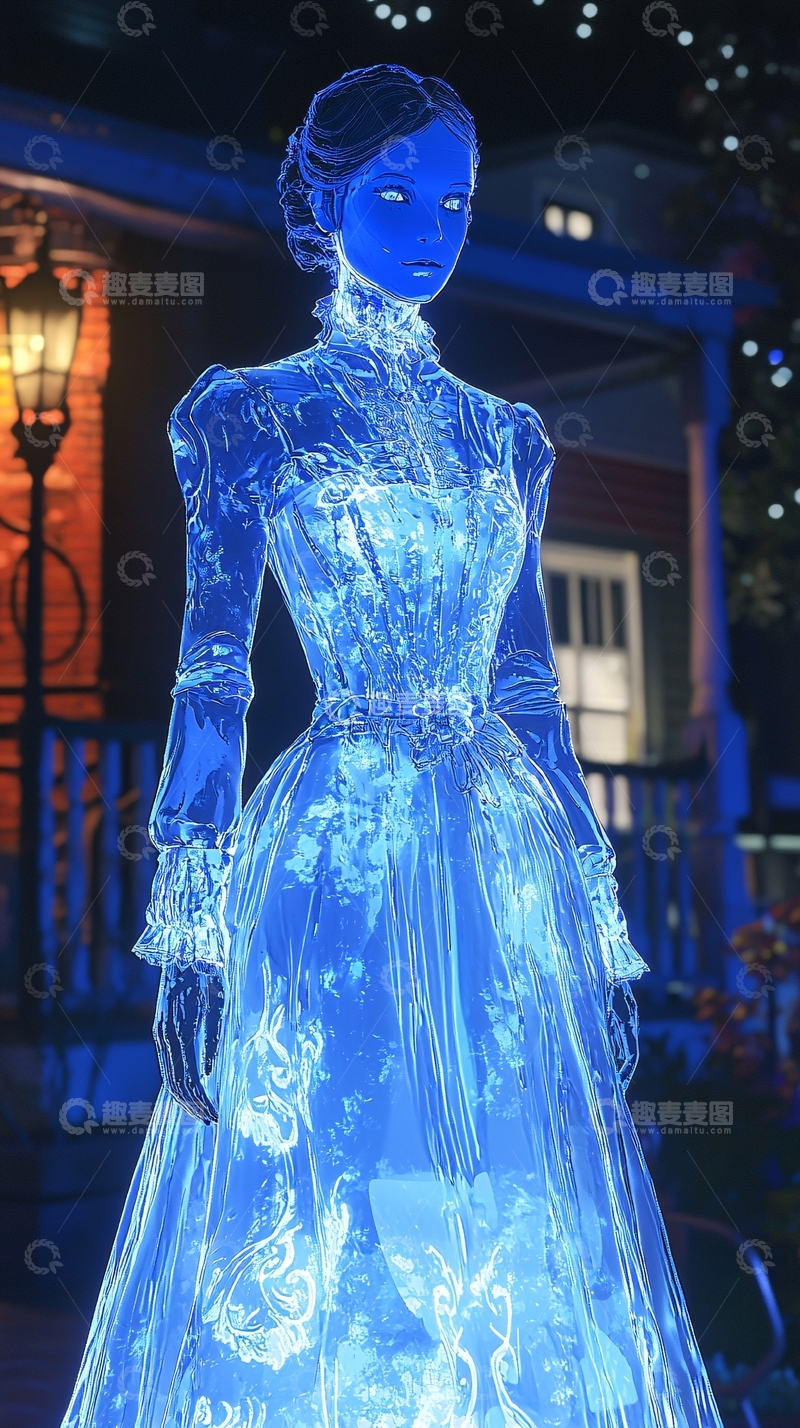 高清大图下载【趣麦麦图】蓝色透明婚纱模特雕像