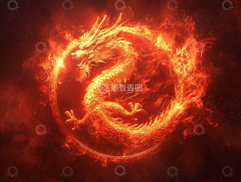 高清大图下载【趣麦麦图】红色龙纹玉璧背景