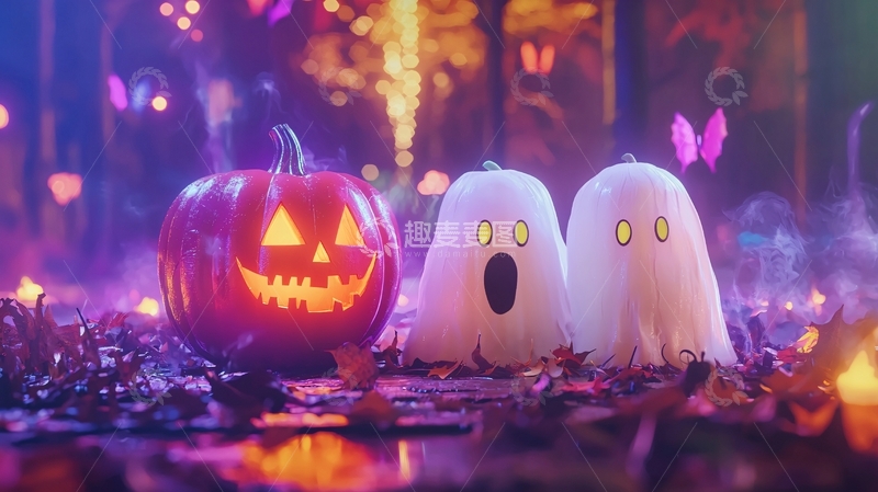高清大图下载【趣麦麦图】万圣节南瓜与鬼魂装饰场景