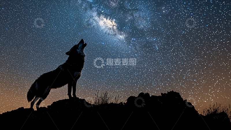 高清大图下载【趣麦麦图】夜空下的狼嚎