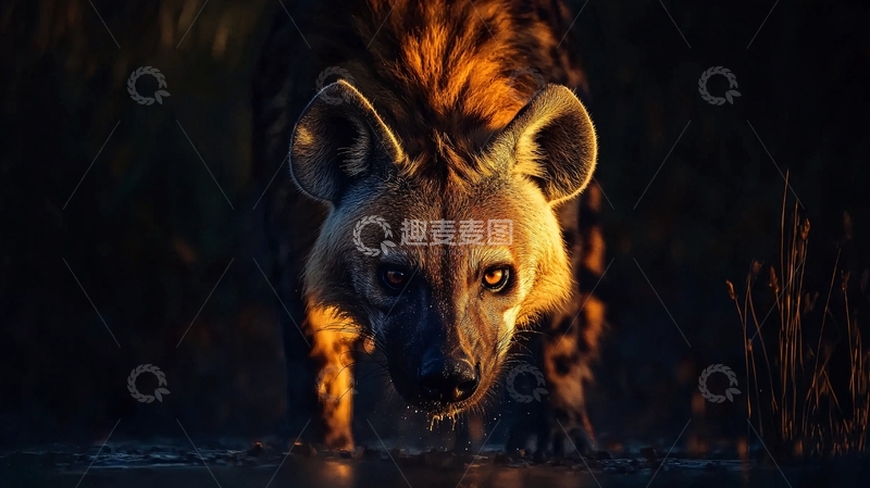 高清大图下载【趣麦麦图】夜晚森林中的野狗