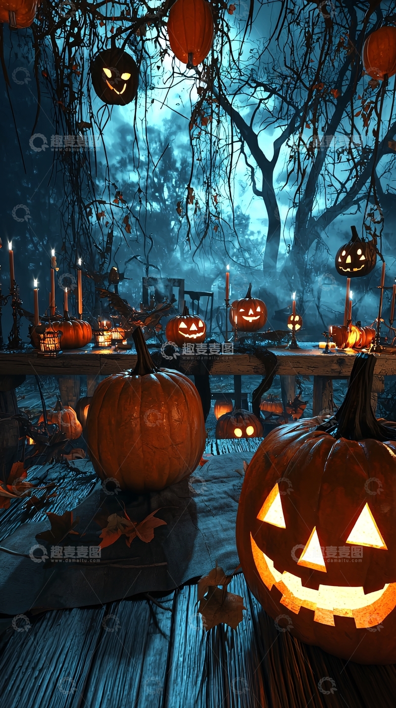 高清大图下载【趣麦麦图】万圣节南瓜灯夜景