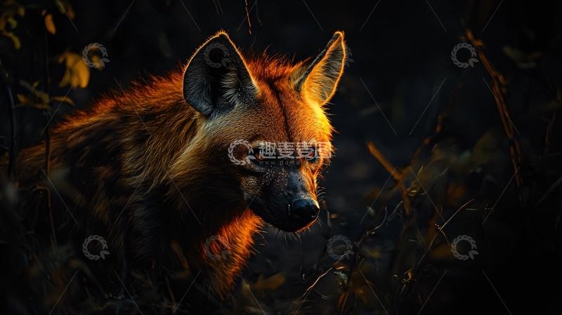 高清大图下载【趣麦麦图】夜晚森林中的野狗