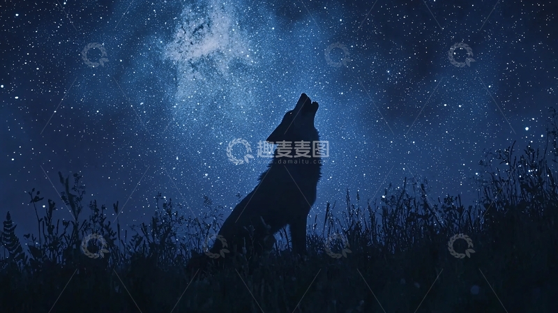 高清大图下载【趣麦麦图】夜空下的狼嚎