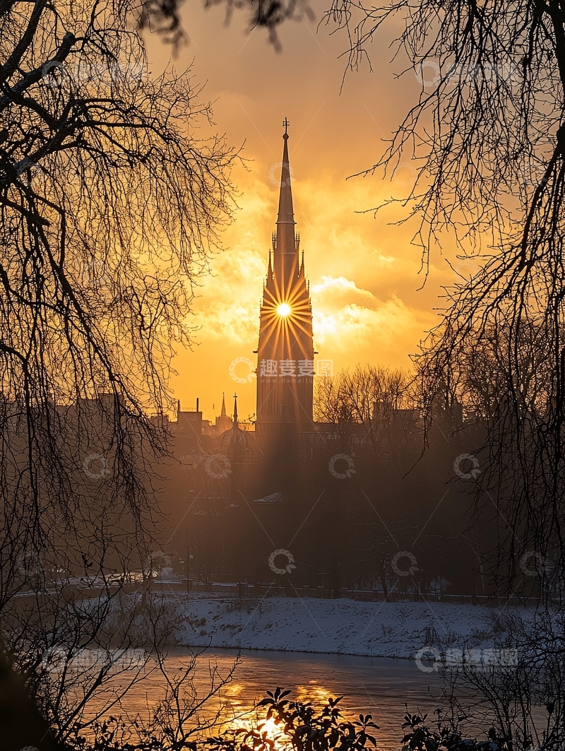 高清大图下载【趣麦麦图】金色光芒中的破晓之塔