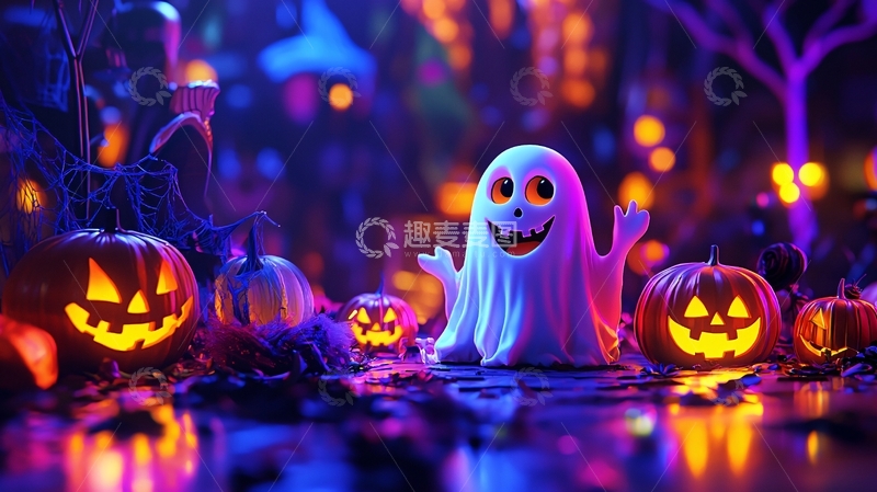 高清大图下载【趣麦麦图】万圣节鬼魂与南瓜灯