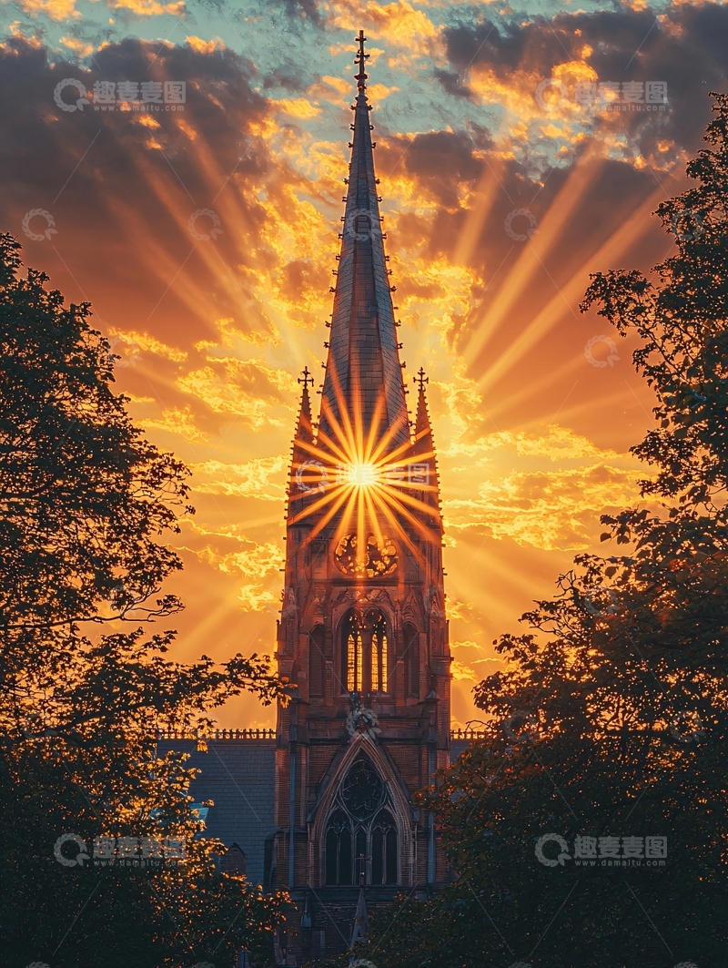 高清大图下载【趣麦麦图】金色光芒中的破晓之塔
