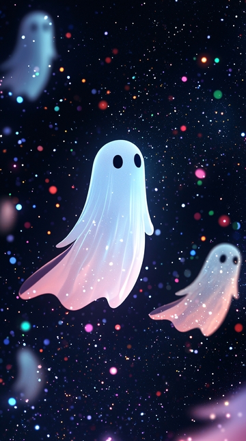 梦幻星空中的卡通幽灵