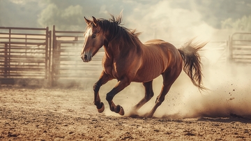 奔腾的骏马在沙地上疾驰