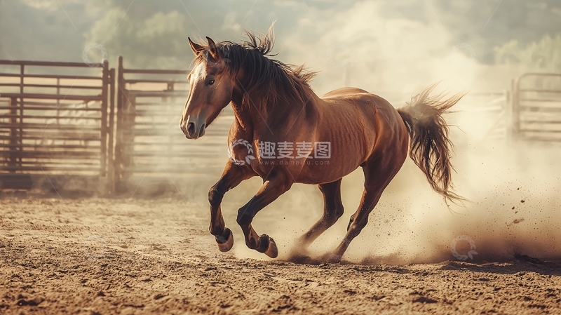 高清大图下载【趣麦麦图】奔腾的骏马在沙地上疾驰