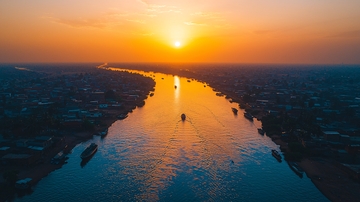 长河落日高清图片