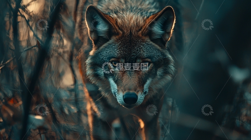 高清大图下载【趣麦麦图】森林中的狼高清图片