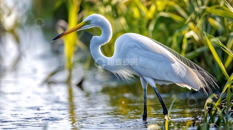 高清大图下载【趣麦麦图】白鹭在水边觅食
