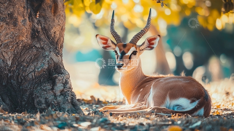 高清大图下载【趣麦麦图】树下休息的羚羊