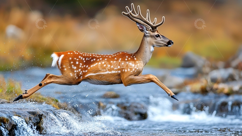 高清大图下载【趣麦麦图】跳跃中的鹿高清图片