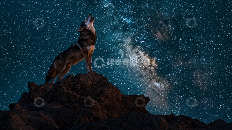 高清大图下载【趣麦麦图】夜空下的狼嚎叫