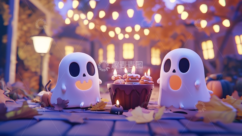 高清大图下载【趣麦麦图】万圣节幽灵与蛋糕