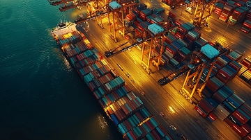 夜间集装箱港口与灯光照明