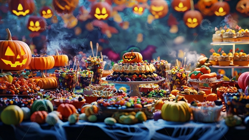 高清大图下载【趣麦麦图】万圣节糖果和南瓜主题装饰