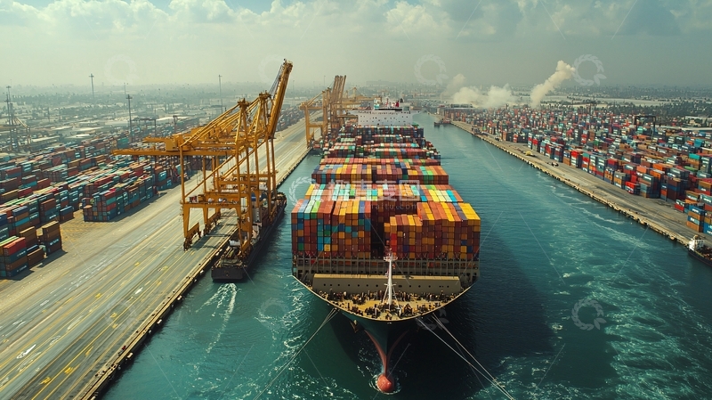 高清大图下载【趣麦麦图】-集装箱货轮与港口景观
