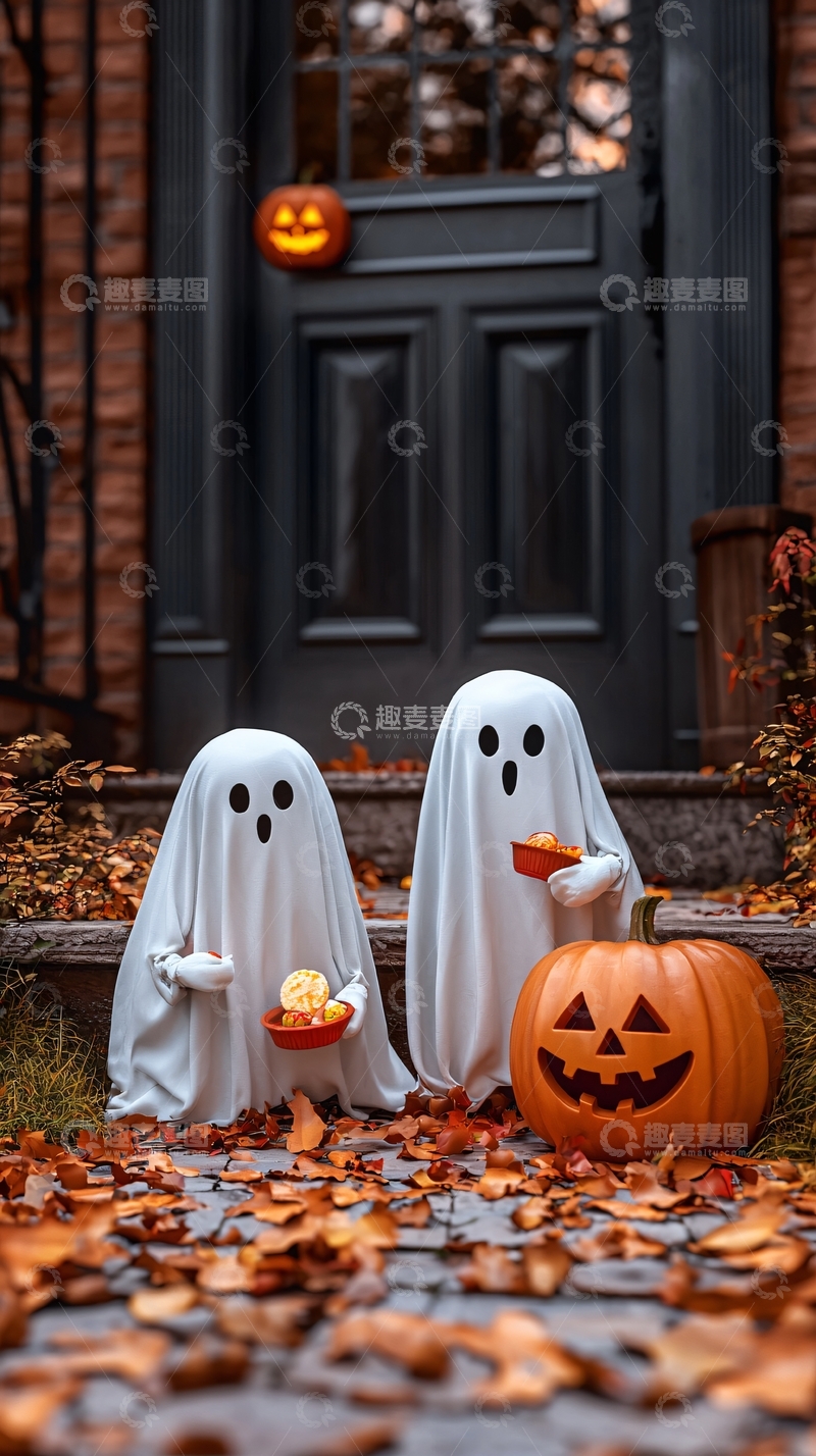 高清大图下载【趣麦麦图】万圣节鬼魂南瓜门廊