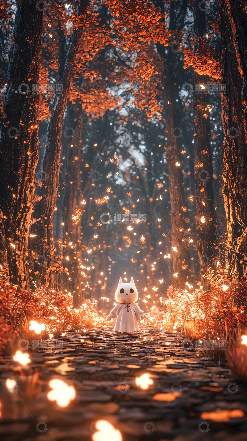 高清大图下载【趣麦麦图】秋日森林中的小猫