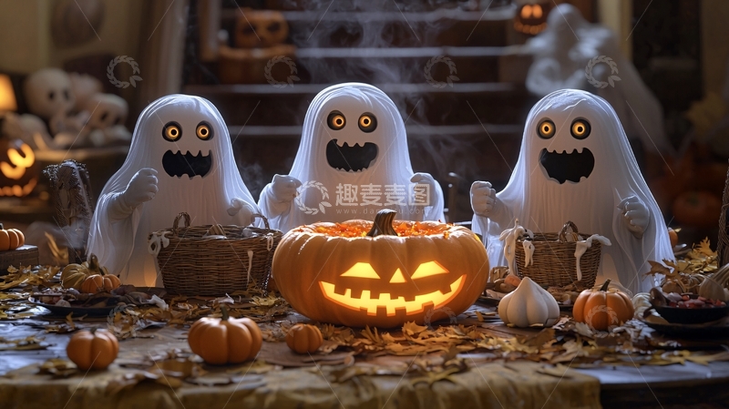 高清大图下载【趣麦麦图】万圣节鬼魂与南瓜灯