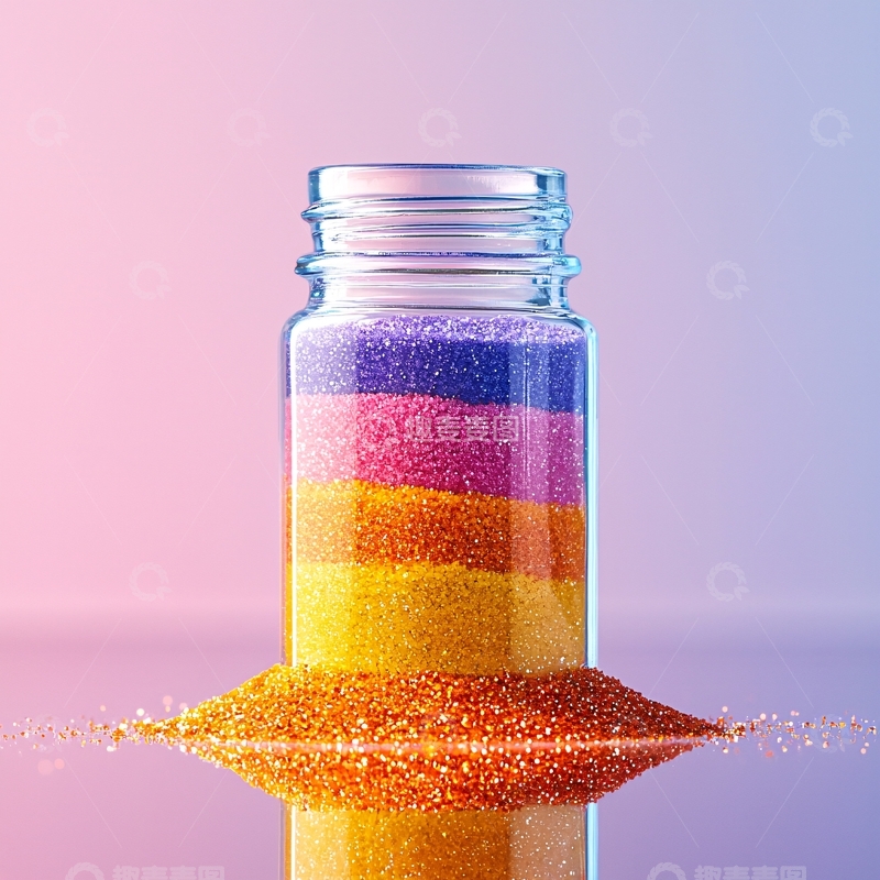 高清大图下载【趣麦麦图】透明玻璃瓶与彩色沙子