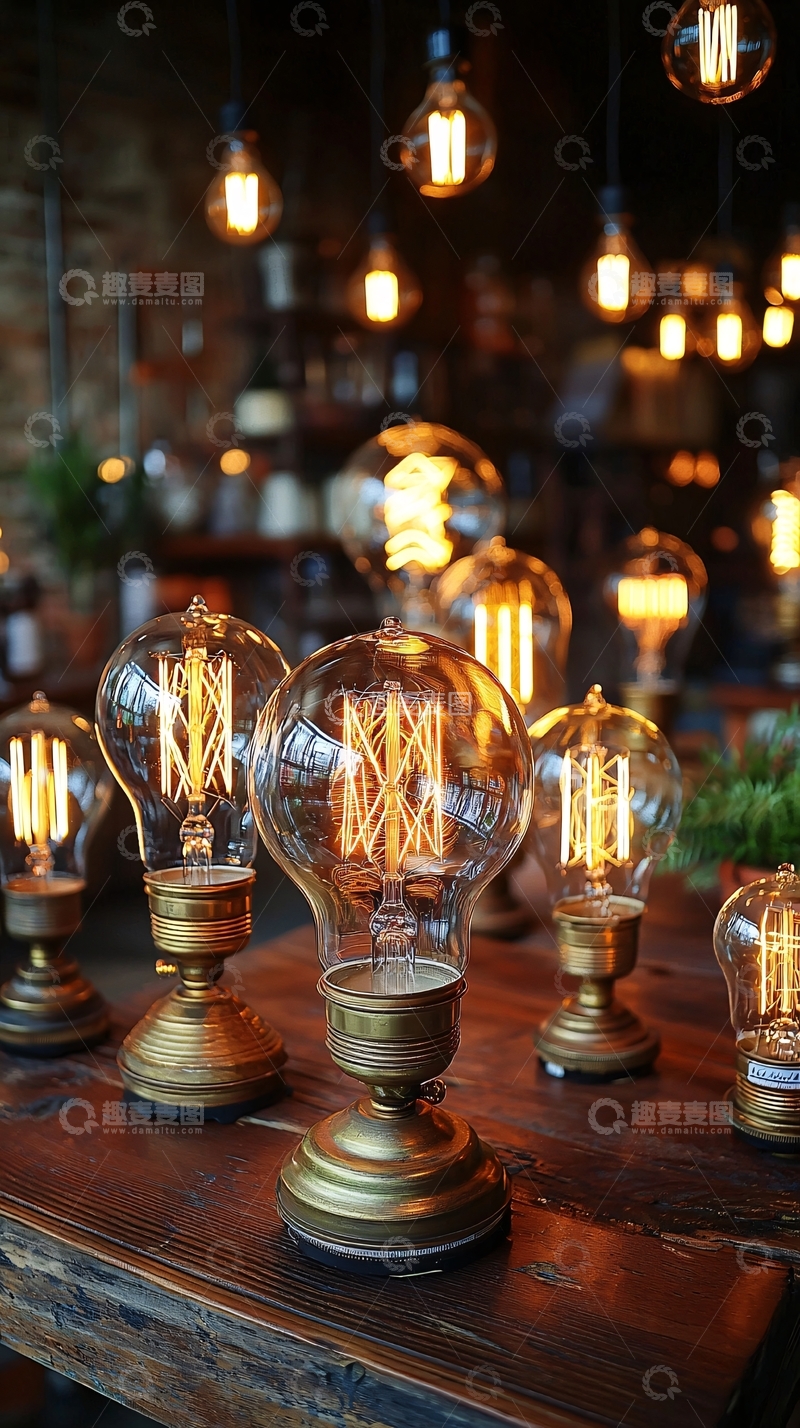 高清大图下载【趣麦麦图】灯泡装饰与复古背景