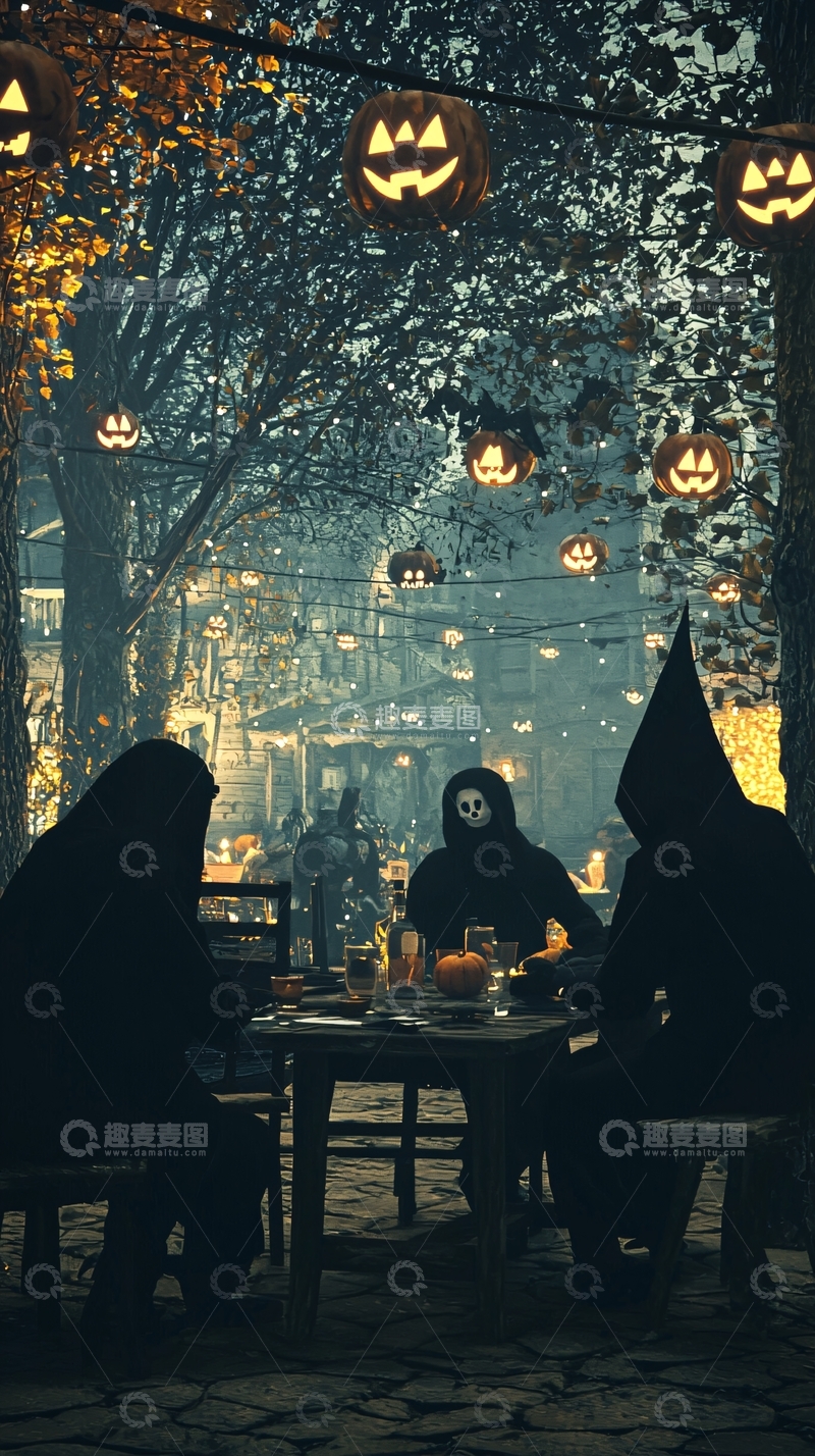 高清大图下载【趣麦麦图】万圣节夜晚户外聚会