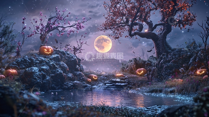 高清大图下载【趣麦麦图】万圣节夜晚南瓜灯场景