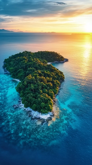 日出中的热带岛屿