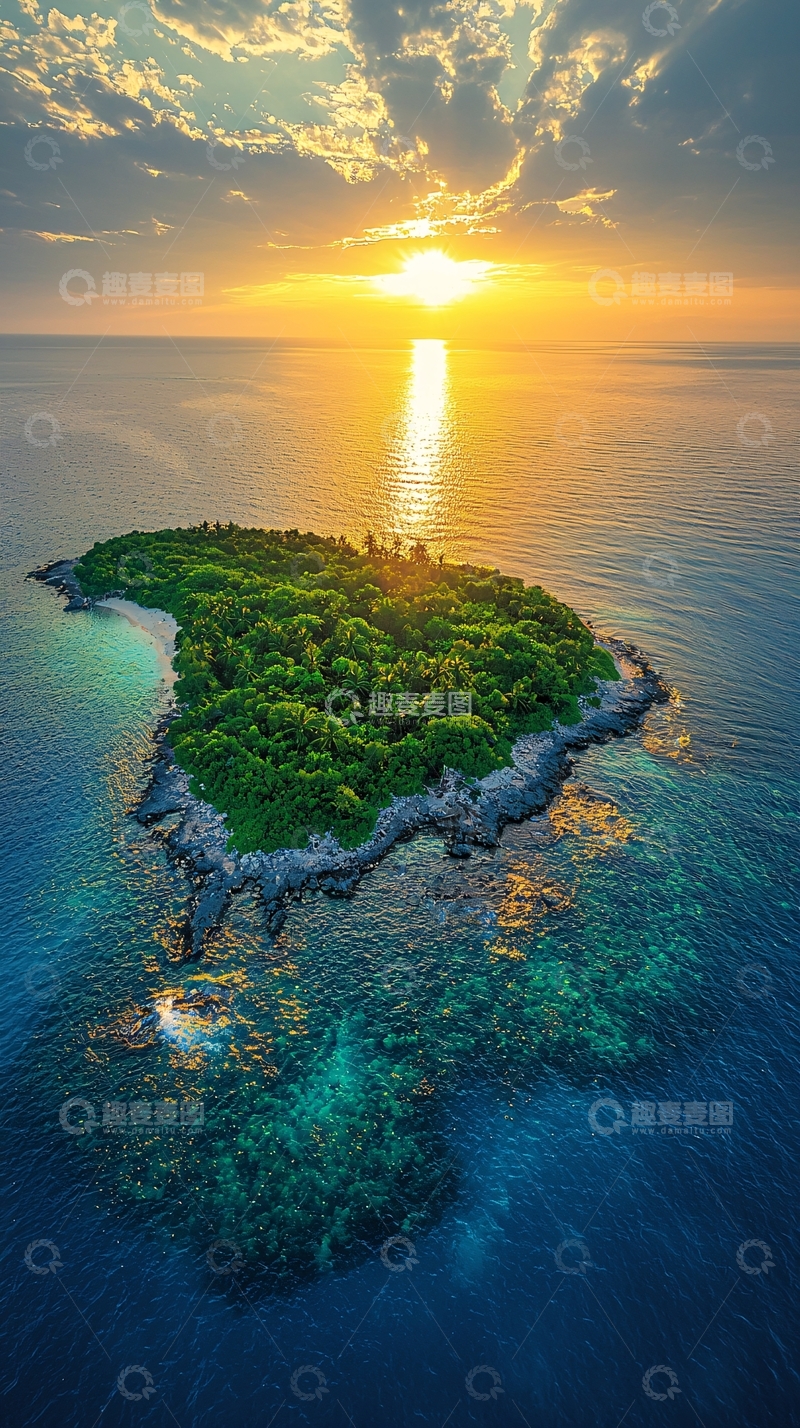 高清大图下载【趣麦麦图】日出中的热带岛屿