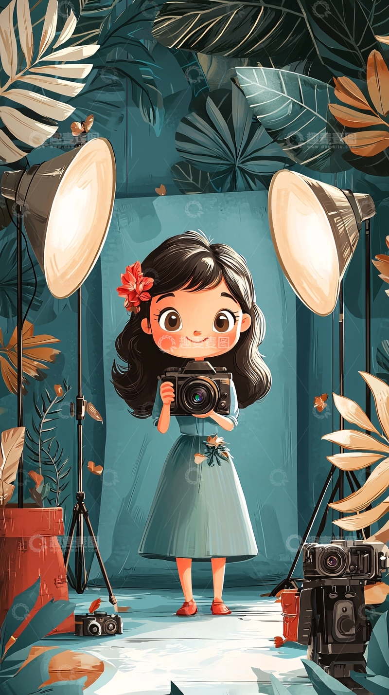 高清大图下载【趣麦麦图】卡通风的摄影师拍摄现场