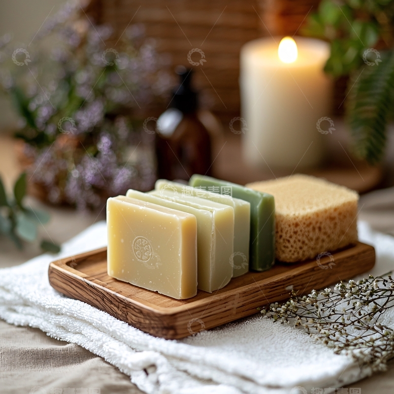 高清大图下载【趣麦麦图】香皂与沐浴工具