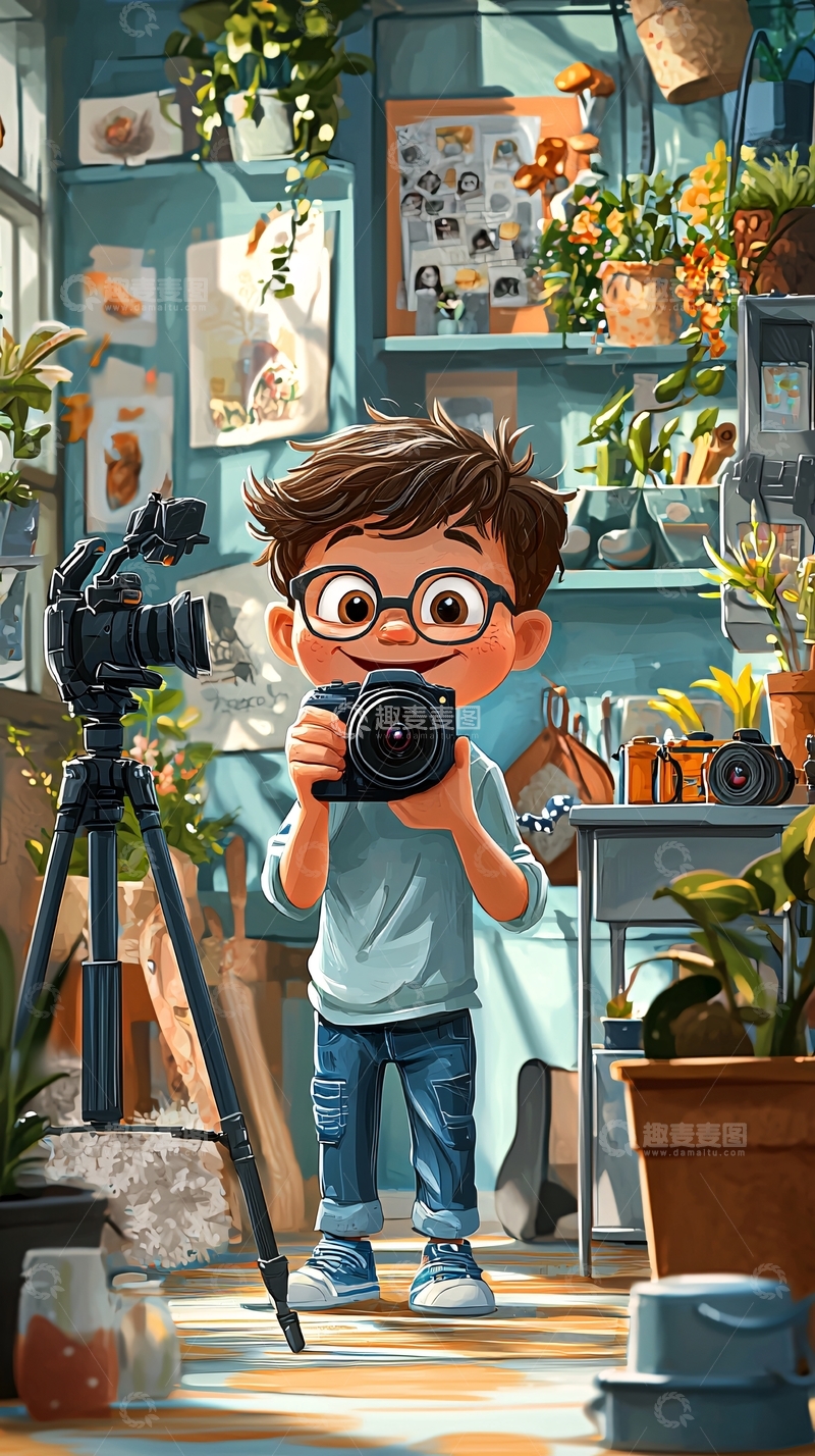 高清大图下载【趣麦麦图】可爱的摄影师为孩子拍照