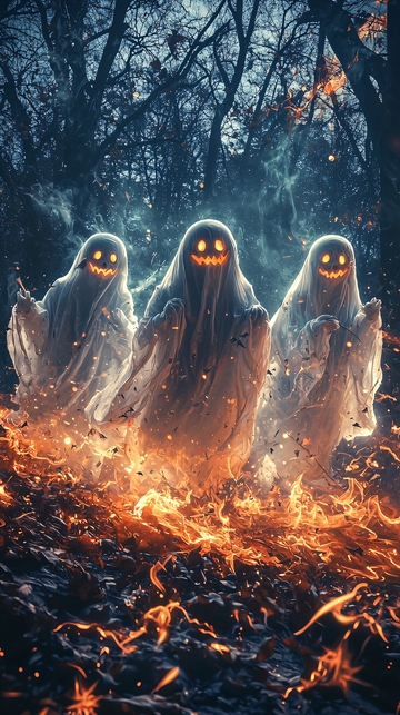 万圣节幽灵森林火焰