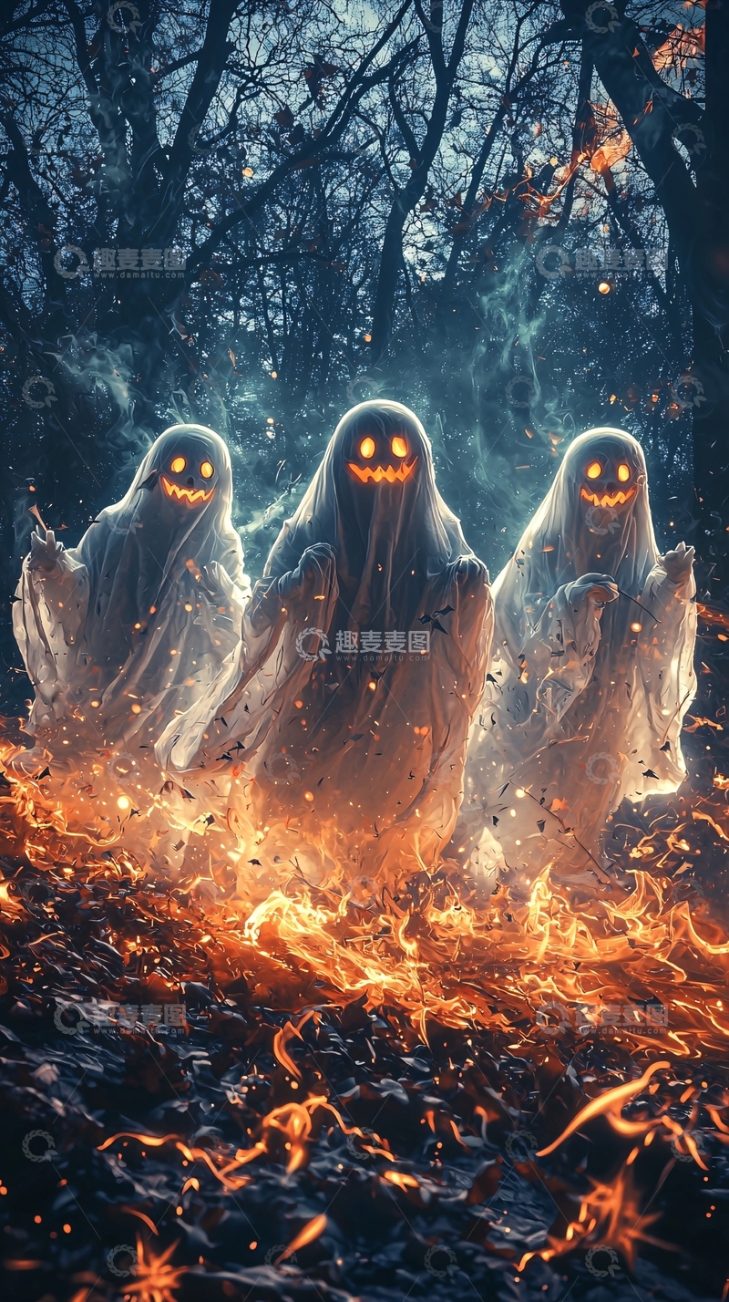 高清大图下载【趣麦麦图】万圣节幽灵森林火焰