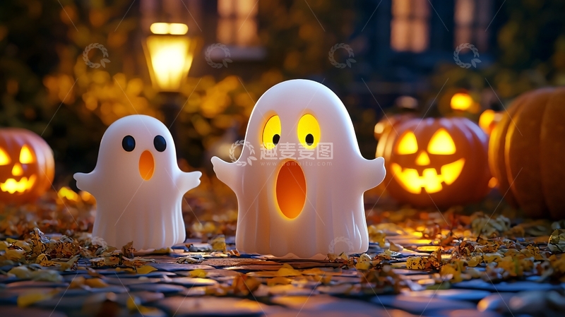 高清大图下载【趣麦麦图】万圣节鬼魂南瓜灯装饰场景