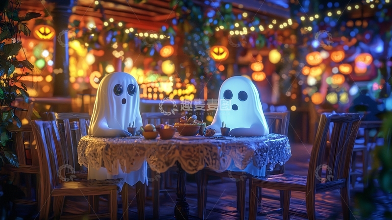 高清大图下载【趣麦麦图】万圣节餐桌上的幽灵