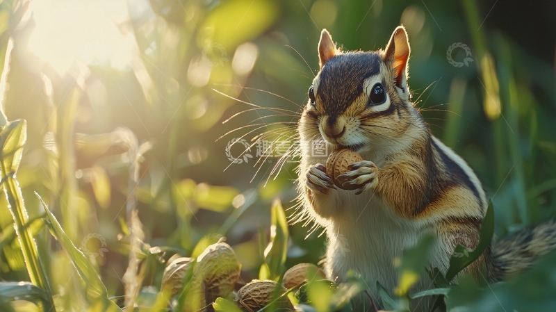 高清大图下载【趣麦麦图】阳光下的松鼠与坚果