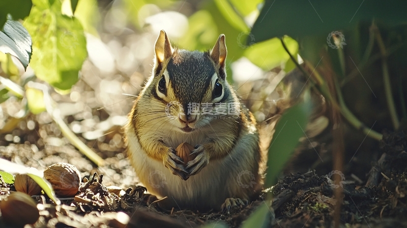 高清大图下载【趣麦麦图】阳光下的松鼠与坚果